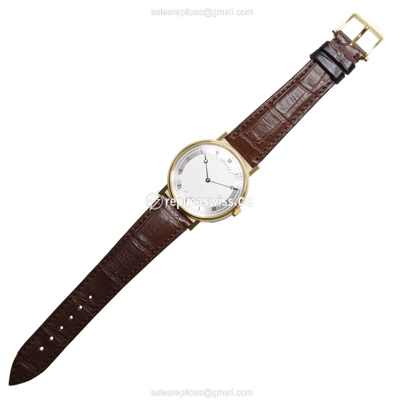 Breguet 5157BA/11/9V6 Replica - Auto - 18kt Gold Case - White Dial - Brown Alligator - View 2