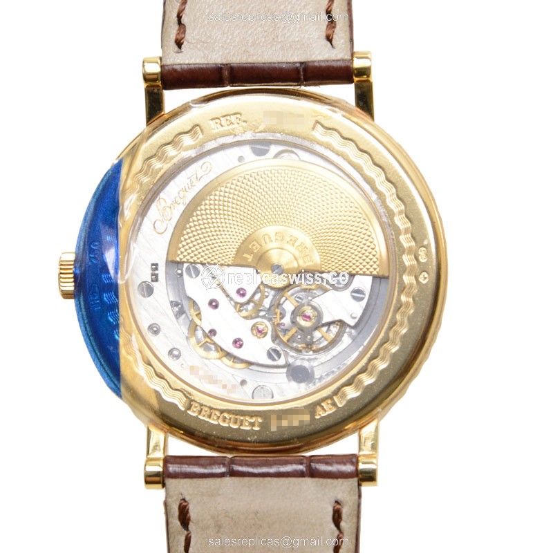 Breguet 5157BA/11/9V6 Replica - Auto - 18kt Gold Case - White Dial - Brown Alligator - View 3