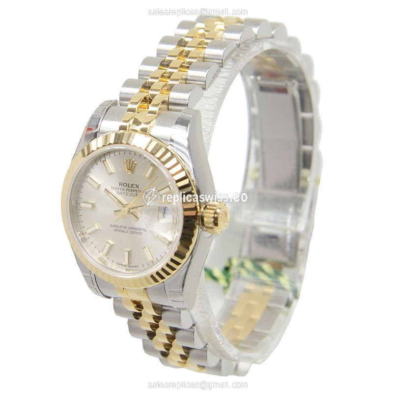 Rolex Datejust Replica - Automatic - 18kt Gold & Steel Case - Silver Dial - View 3