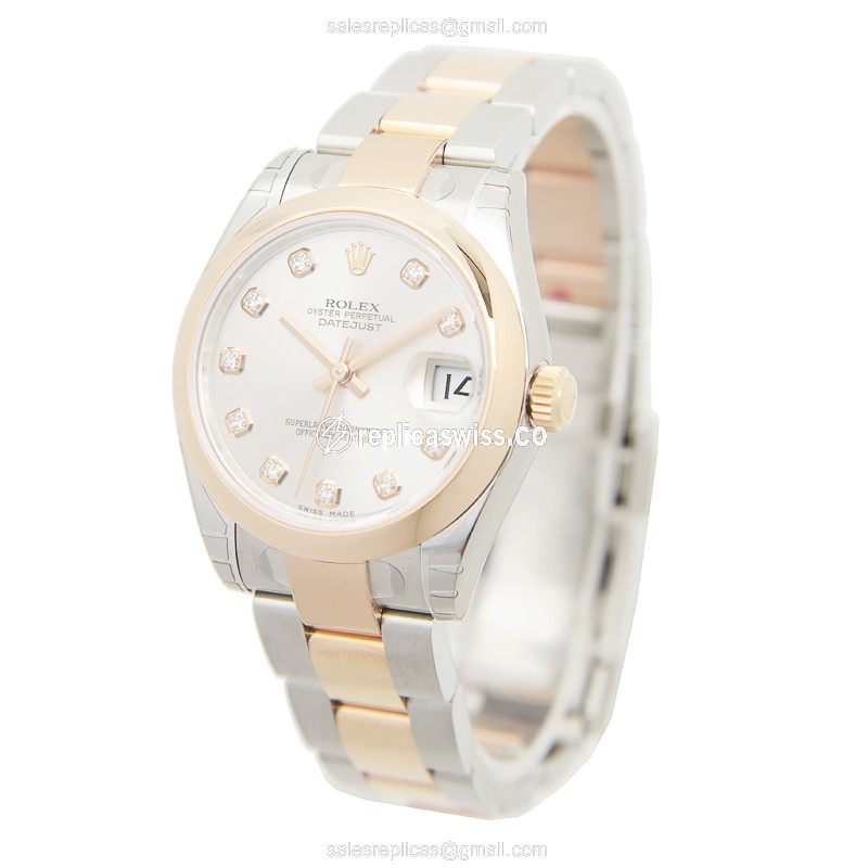 Rolex Datejust Replica | Automatic | 18kt Rose Gold Case, Steel | Silver Dial | Gold Clasp - View 3