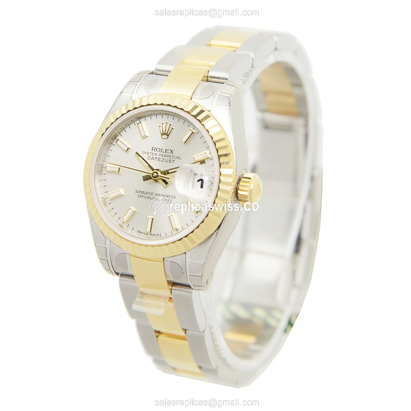 Rolex Lady Datejust Replica - Automatic - Silver Dial - Gold Clasp - View 3