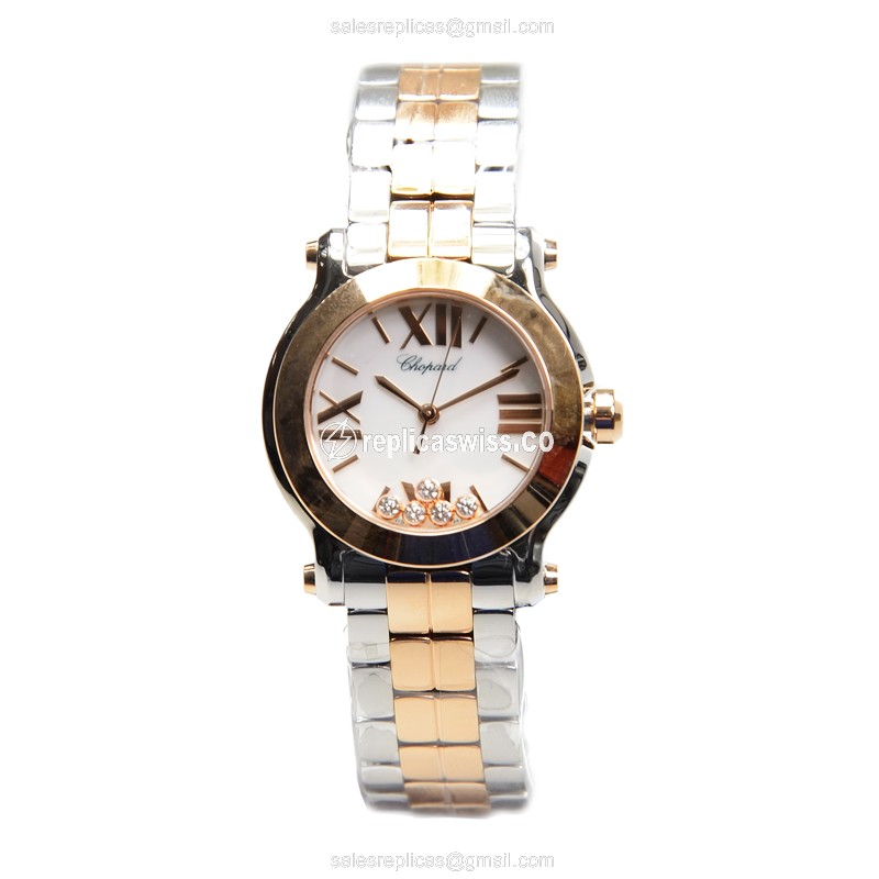 Chopard Happy Sport Replica - Quartz - 18kt Rose Gold & Steel - White Dial - View 2
