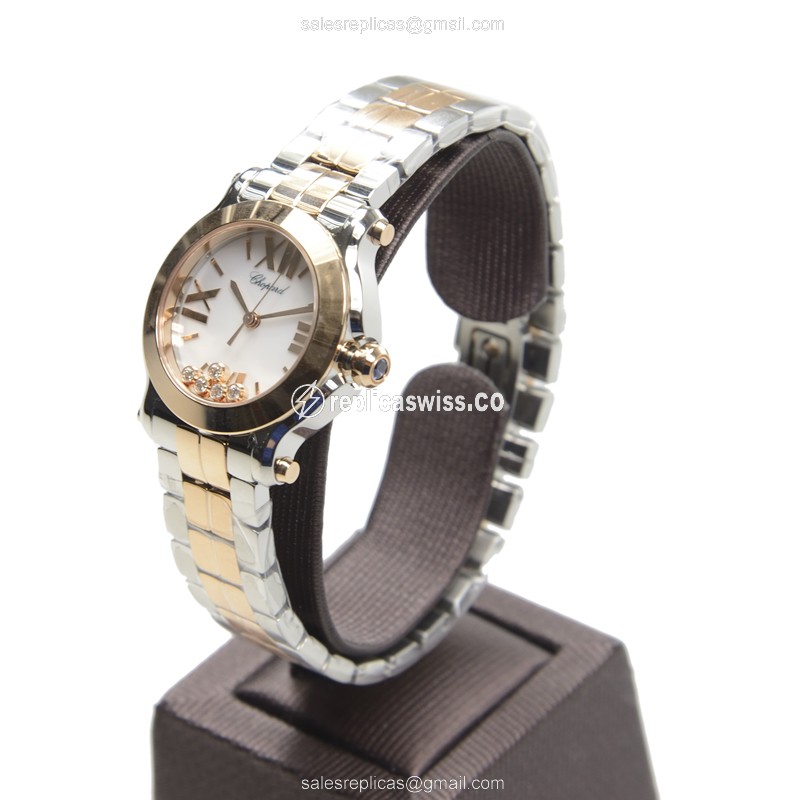 Chopard Happy Sport Replica - Quartz - 18kt Rose Gold & Steel - White Dial - View 3