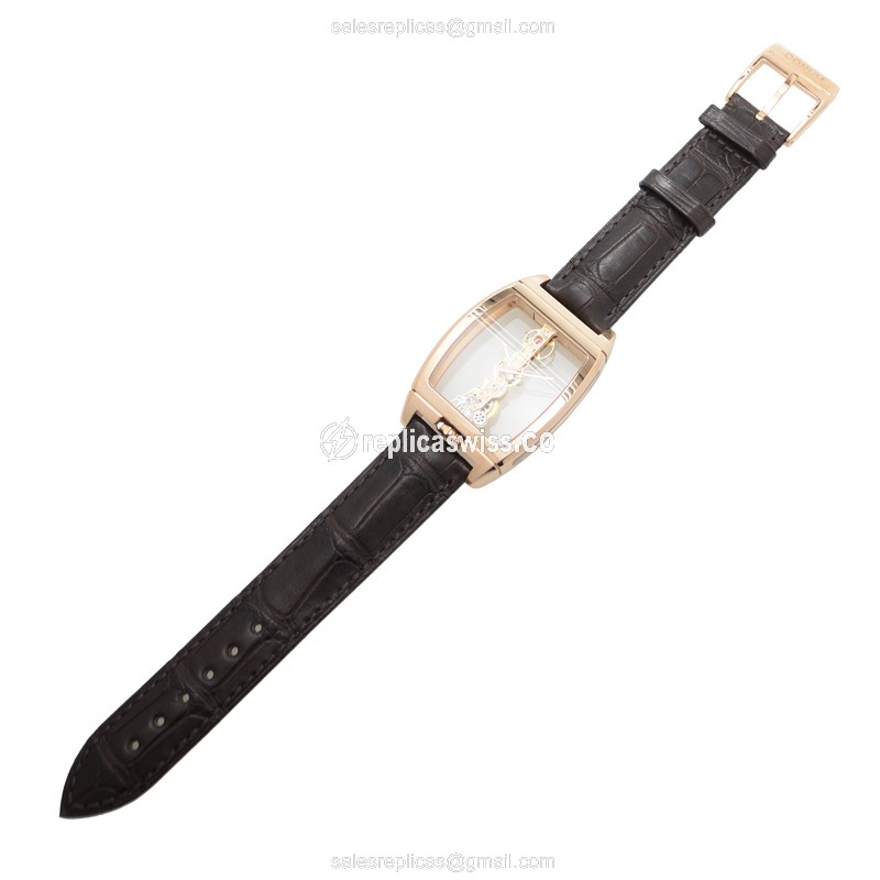 Corum BRIDGE 113.160.55/0002 - Manual Wind - 18kt Rose Gold - Skull Dial - Brown Alligator Buckle - View 2