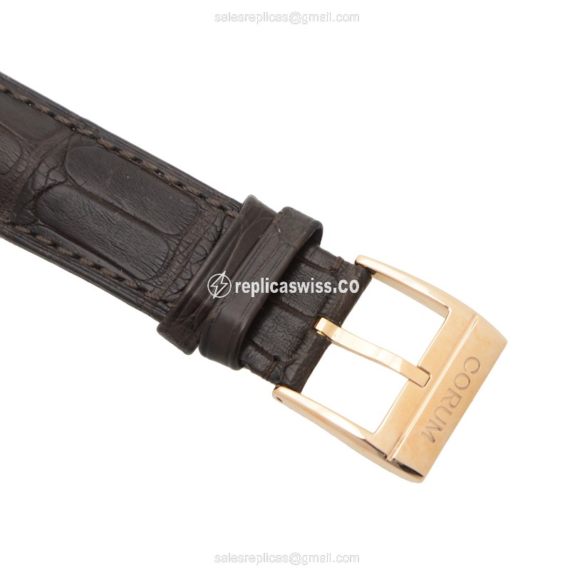 Corum BRIDGE 113.160.55/0002 - Manual Wind - 18kt Rose Gold - Skull Dial - Brown Alligator Buckle - View 4