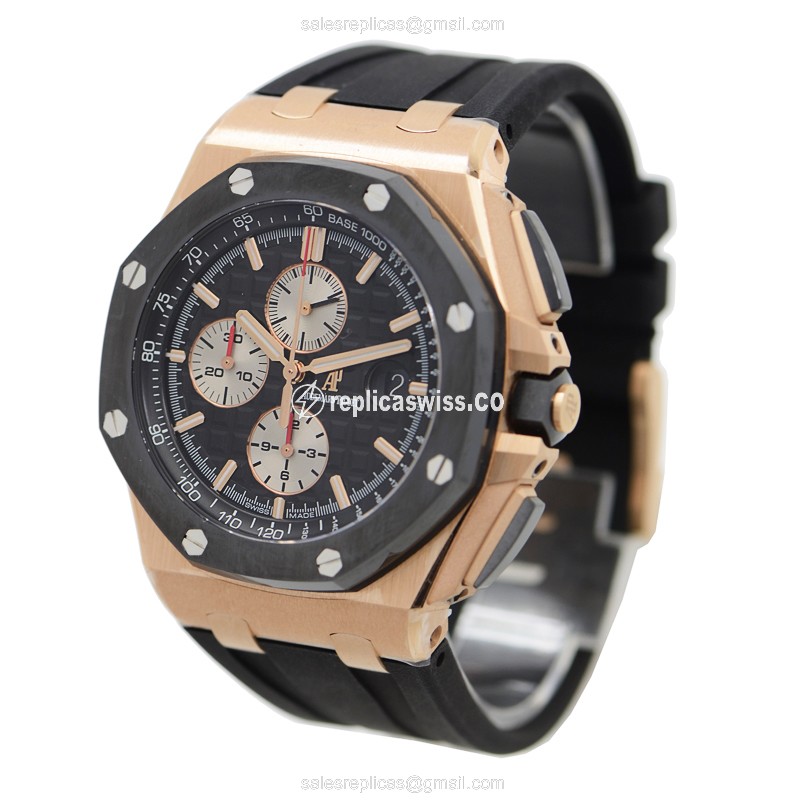 Automatic Replica Watch - Audemars Piguet Royal Oak - 18kt Rose Gold - Black Dial - Rubber Strap - View 3
