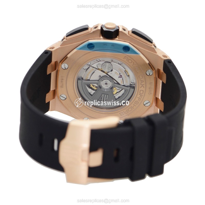 Automatic Replica Watch - Audemars Piguet Royal Oak - 18kt Rose Gold - Black Dial - Rubber Strap - View 4
