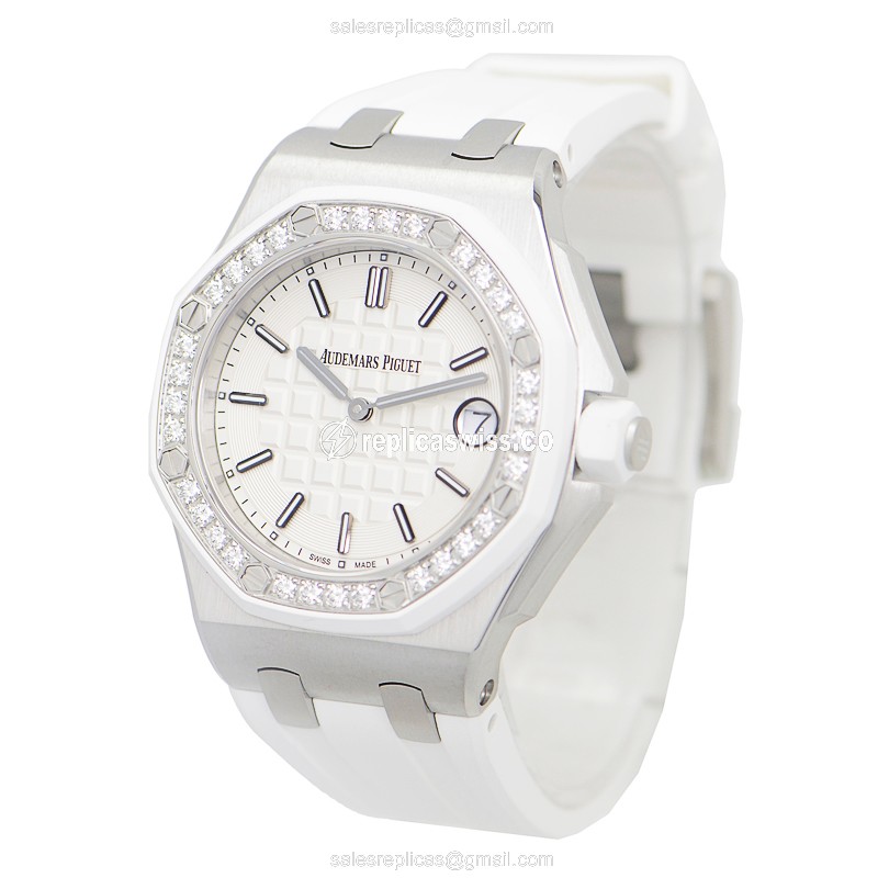 AP Royal Oak Offshore Replica - Quartz - Stainless Steel & Diamond - White Dial - Rubber Strap - View 3