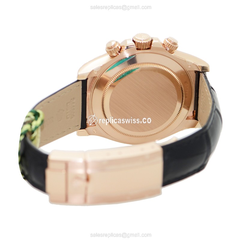 Rolex Daytona Replica: Automatic - 18kt Rose Gold - Brown Dial - Alligator Black Strap - View 4