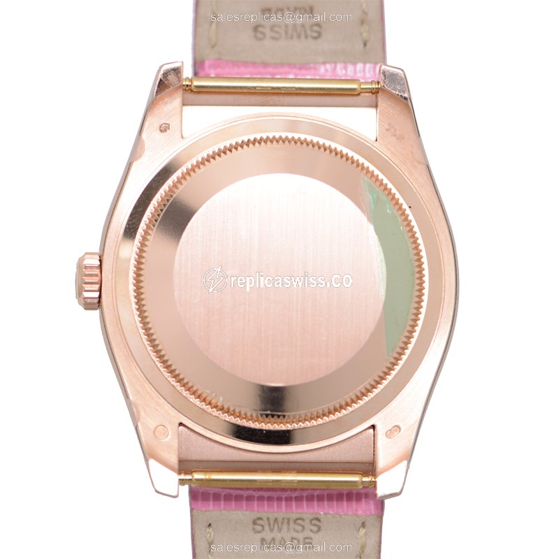 Rolex DATEJUST Replica - 18kt Gold Case - Black Dial | Automatic | Leather Strap - View 3