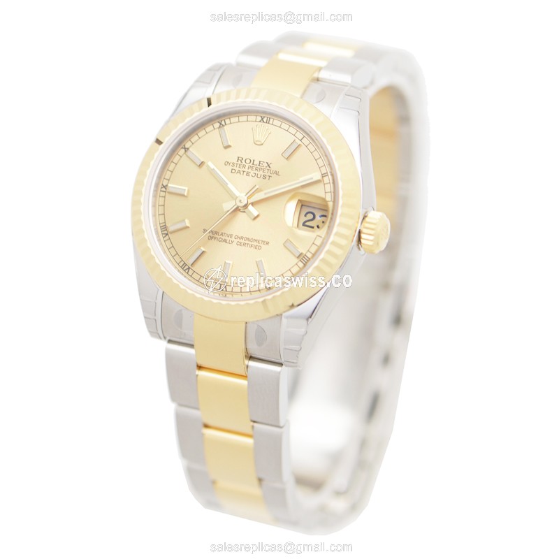 Rolex Lady Datejust Replica - Automatic - 18kt Gold Case, Gold Dial & Strap - View 3