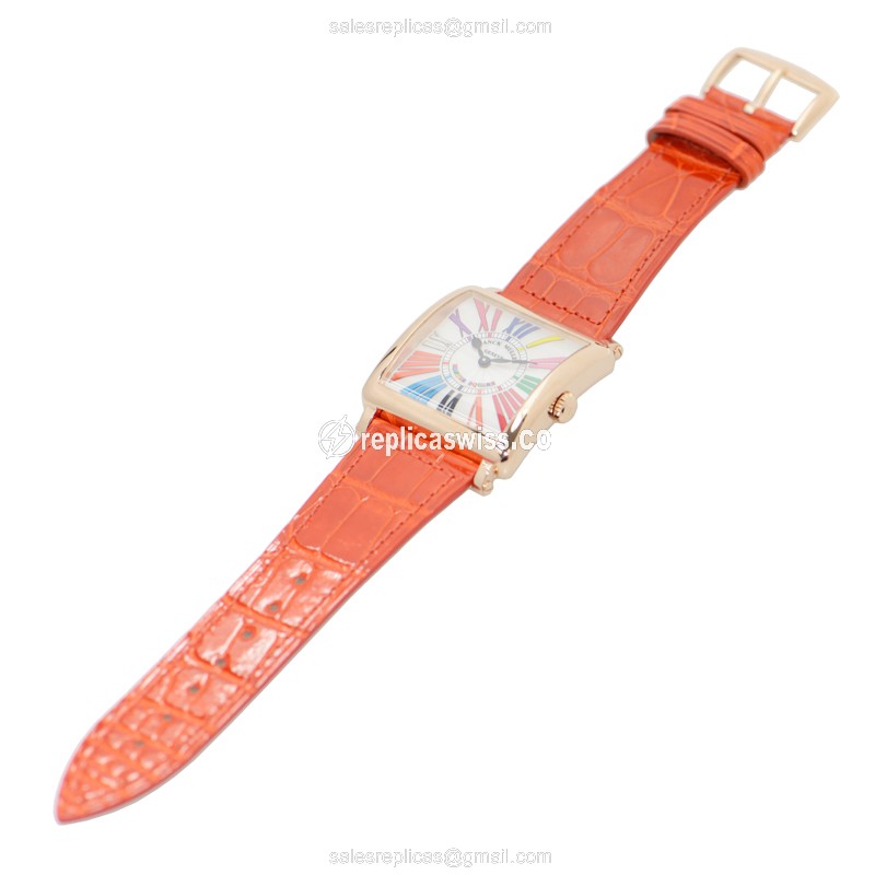 Franck Muller 6002 M B QZ COL DRM R 5N Master Square - Quartz - 18kt Rose Gold - Silver Dial - Red Alligator Strap - Buckle Clasp - View 2