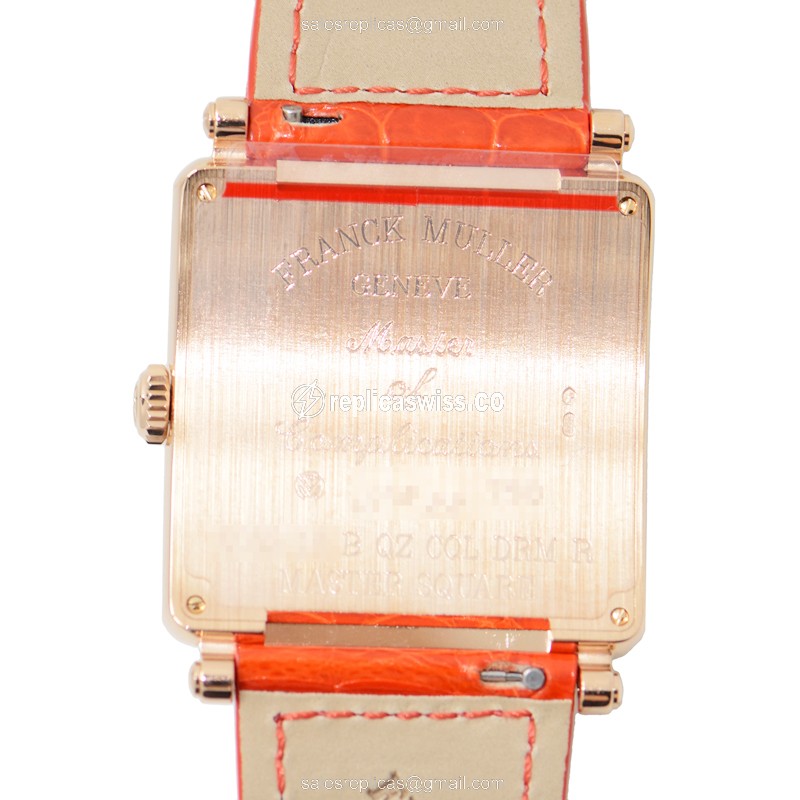 Franck Muller 6002 M B QZ COL DRM R 5N Master Square - Quartz - 18kt Rose Gold - Silver Dial - Red Alligator Strap - Buckle Clasp - View 3