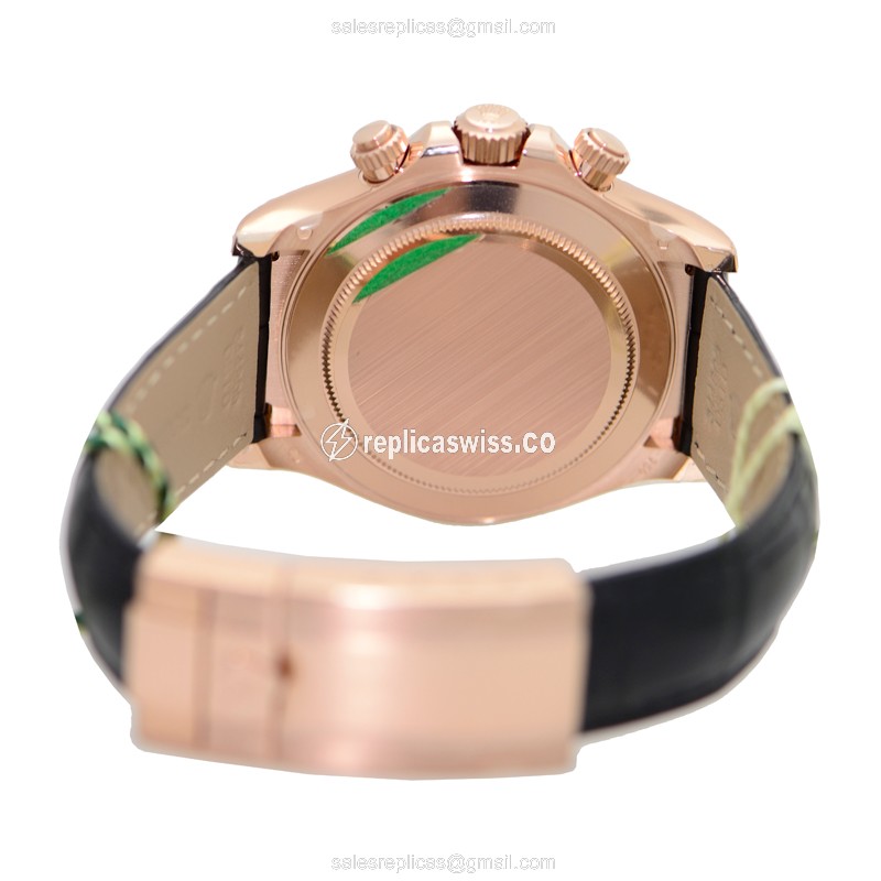 Rolex Daytona Replica - Automatic 18kt Gold - Pink Dial - Black Leather Strap - View 4