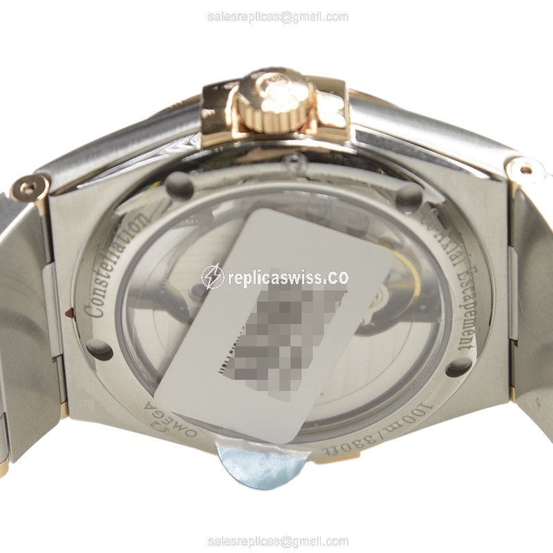 Omega Constellation Replica - 18kt Rose Gold - Automatic - Silver Dial - Diamond Accents - Steel Band - View 4