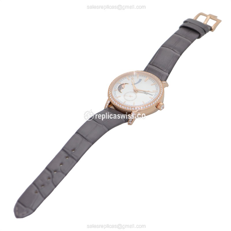 Vacheron Constantin 83570/000R-9915 TRAD. - Manual Wind - 18kt Rose Gold - Diamond Dial - White - Brown Alligator Buckle - View 2