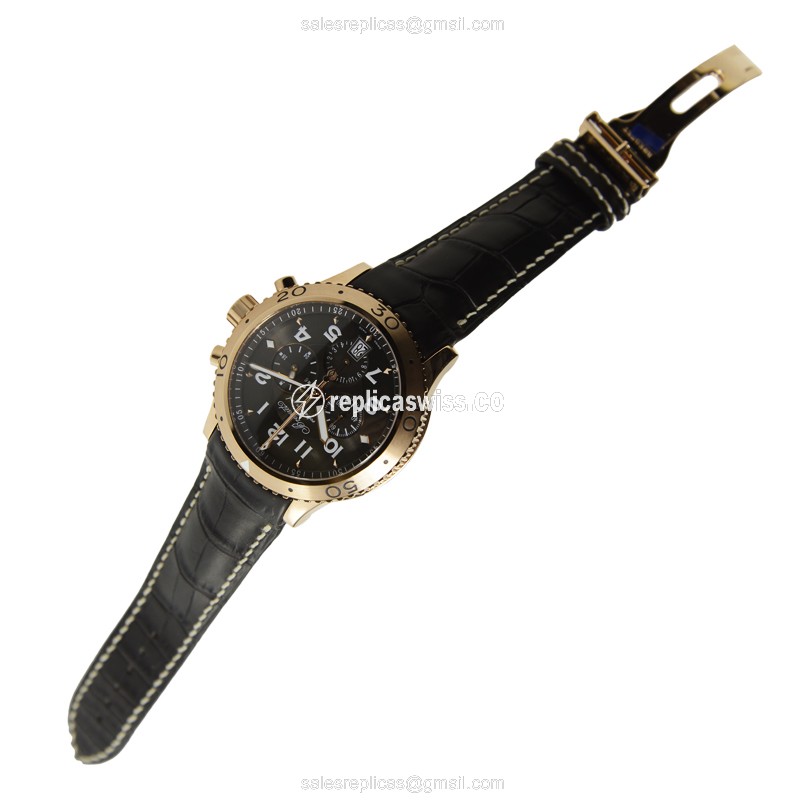 Breguet 3810BR/92/9ZU Replica - Automatic - 18kt Rose Gold - Dark Grey Dial - Brown Alligator Strap - View 2
