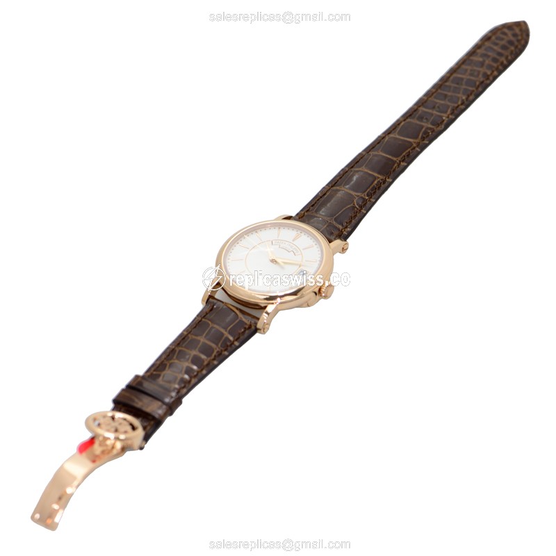 Patek Philippe 5153R-001 CALATRAVA - Auto - 18kt Rose Gold - White Dial - Brown Alligator Strap - View 2