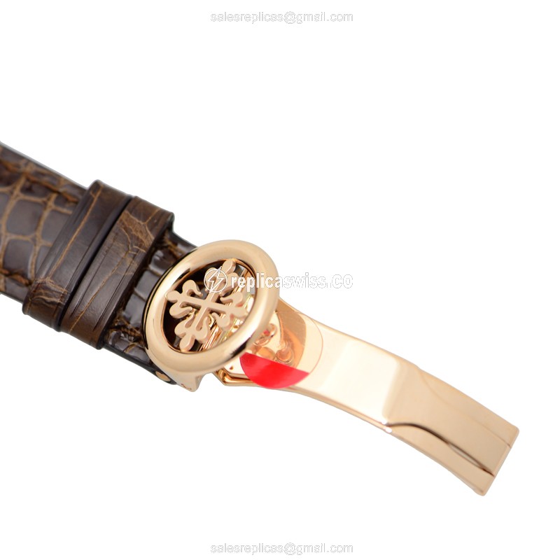 Patek Philippe 5153R-001 CALATRAVA - Auto - 18kt Rose Gold - White Dial - Brown Alligator Strap - View 4