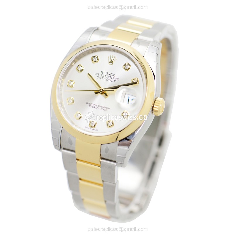 Rolex Datejust Replica - Automatic - 18kt Gold Case - Silver Dial - Gold Strap - View 3
