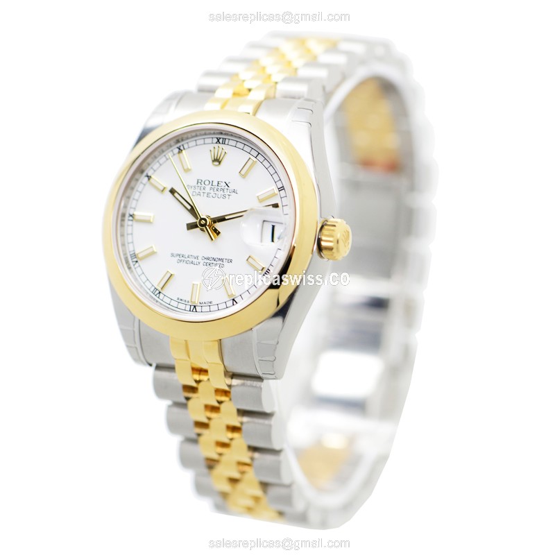 Rolex Lady Datejust Replica - Automatic, White Dial, Gold Clasp & Strap - View 3