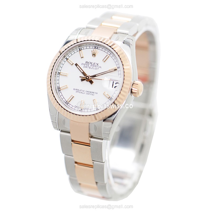 Rolex Lady Datejust Replica - Automatic - 18kt Rose Gold & Steel - White Dial - View 3