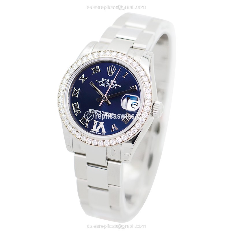 Rolex Lady Datejust Replica - Automatic - 18kt White Gold & Steel - Purple Dial - Silver Steel Strap - View 3