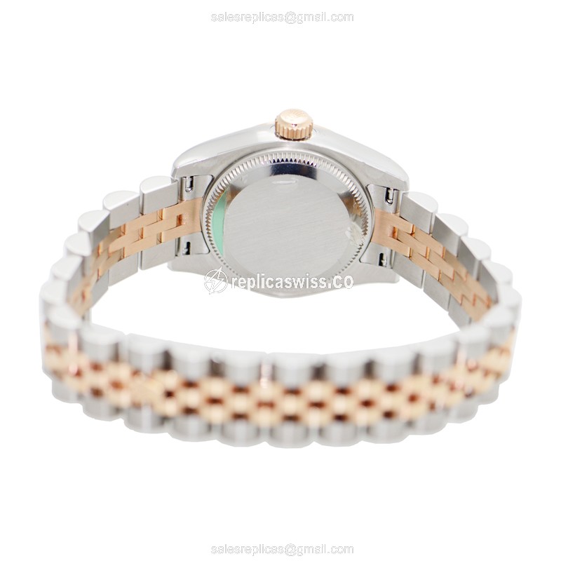 Rolex Datejust Lady Replica - Automatic - 18kt Rose Gold & Steel - Pink Dial - Silver Strap - View 4
