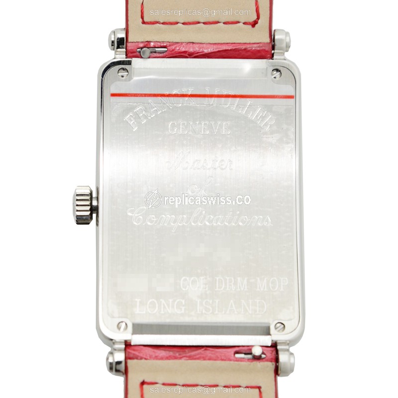 Franck Muller 1002 QZ COL DRM MOP Long Island - Quartz - Steel Case - Silver Dial - Red Alligator Strap - Buckle Clasp - View 3