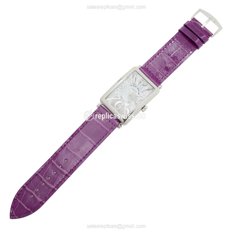 Franck Muller 1002 QZ REL MOP LONG ISLAND - Quartz - Steel - Silver - Buckle Clasp - Purple Alligator Strap - View 2