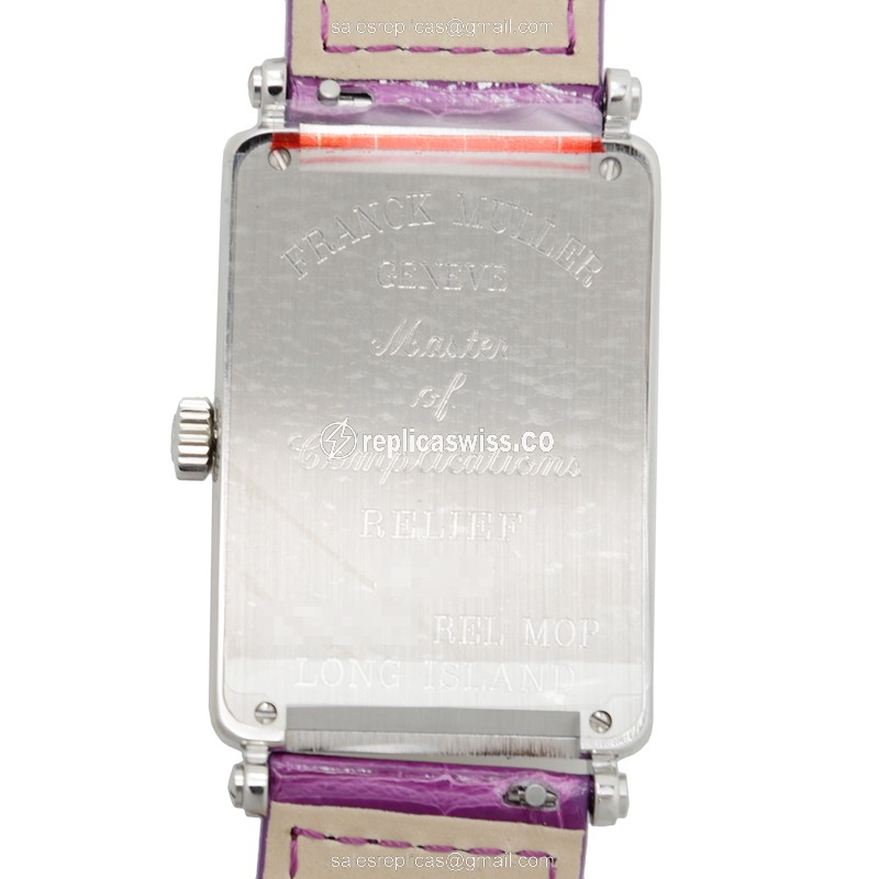 Franck Muller 1002 QZ REL MOP LONG ISLAND - Quartz - Steel - Silver - Buckle Clasp - Purple Alligator Strap - View 3