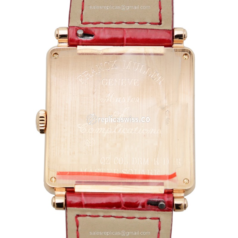 Franck Muller 6002 M B QZ COL DRM R D 1R - Quartz - 18kt Rose Gold Case - Diamonds - Silver Dial - Red Alligator Strap - View 3