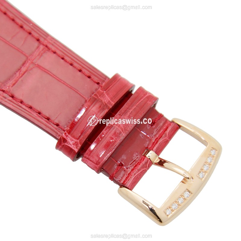 Franck Muller 6002 M B QZ COL DRM R D 1R - Quartz - 18kt Rose Gold Case - Diamonds - Silver Dial - Red Alligator Strap - View 4