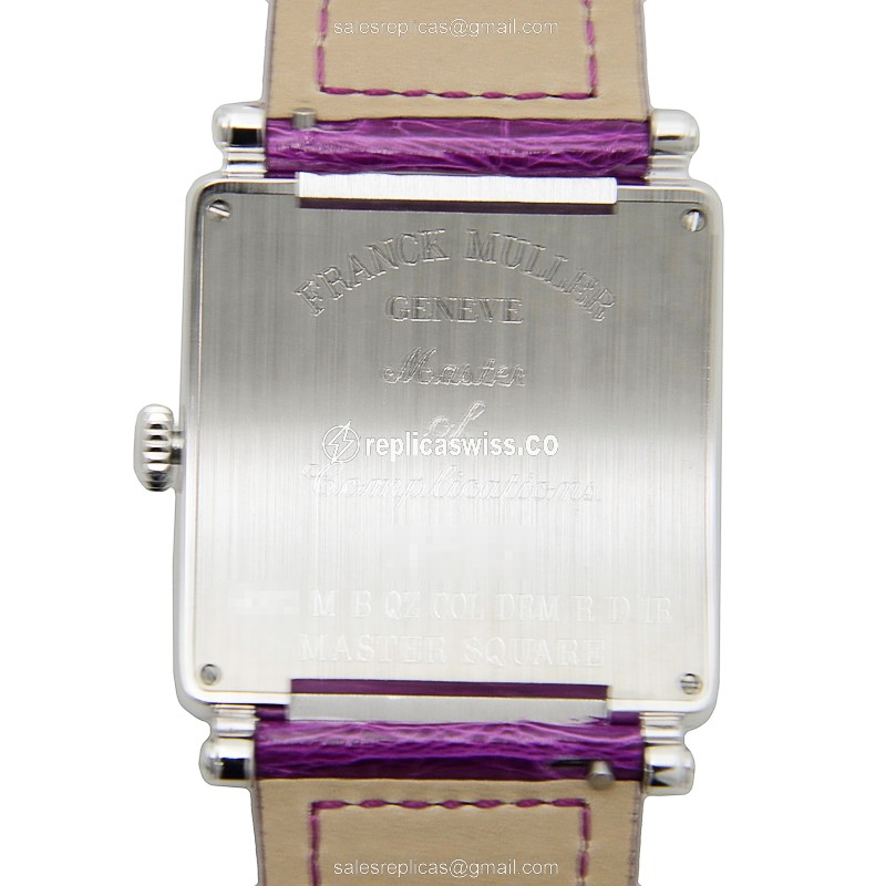 Franck Muller Master Square - Quartz - Silver - Diamonds - Alligator Purple Buckle - View 3