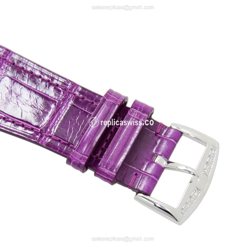 Franck Muller Master Square - Quartz - Silver - Diamonds - Alligator Purple Buckle - View 4
