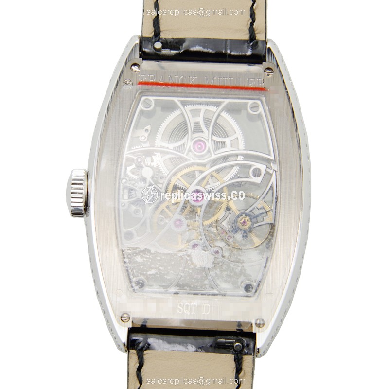 Franck Muller 7880 B S6 SQT D OG Replica - Manual - 18kt Gold - Diamond Skull - Black Alligator Buckle - View 3