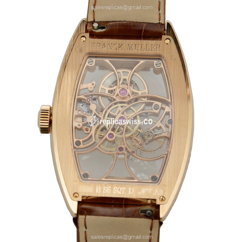 Franck Muller 8880 B S6 SQT D 5N GENEVE Quartz - 18kt Rose Gold & Diamonds - Skull Dial - Brown Alligator Strap - Buckle Clasp - View 3