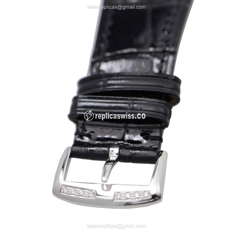 Franck Muller 6002 M B QZ R D 1R Quartz - Diamond Case - Silver Dial - Black Alligator Buckle - View 4