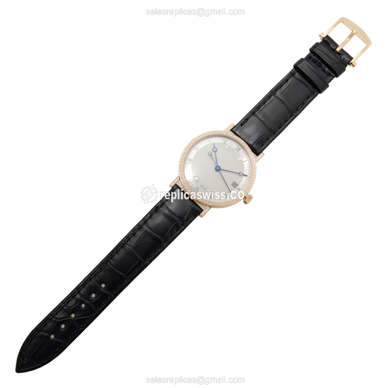 Breguet 9068BR/12/976/DD00 Replica - Automatic - 18kt Rose Gold - Diamond Set - Silver Dial - Brown Alligator Strap - View 2