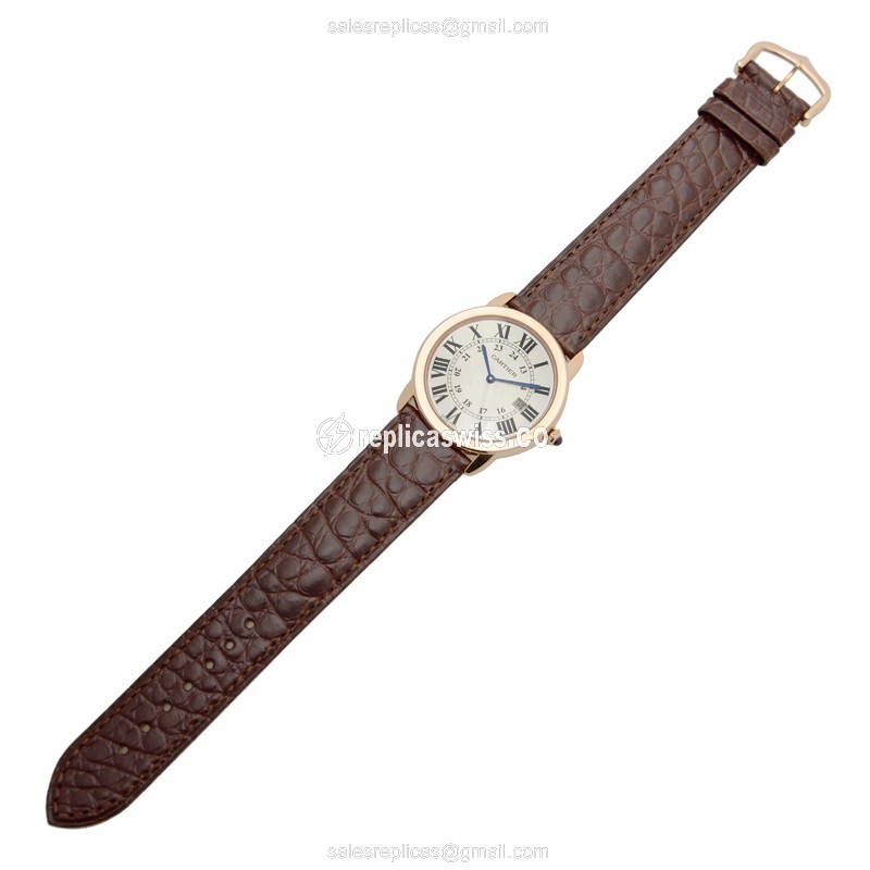 Cartier RONDE SOLO Replica - Quartz - 18kt Rose Gold - Steel Case - White Dial - View 2