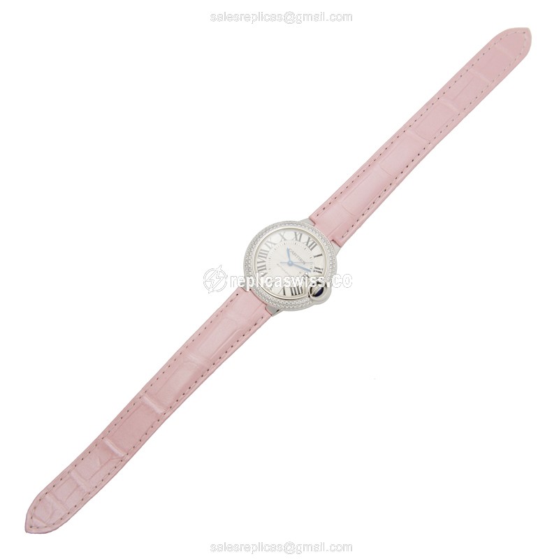 Cartier Ballon Bleu Replica - Auto - White - Pink Alligator - View 2