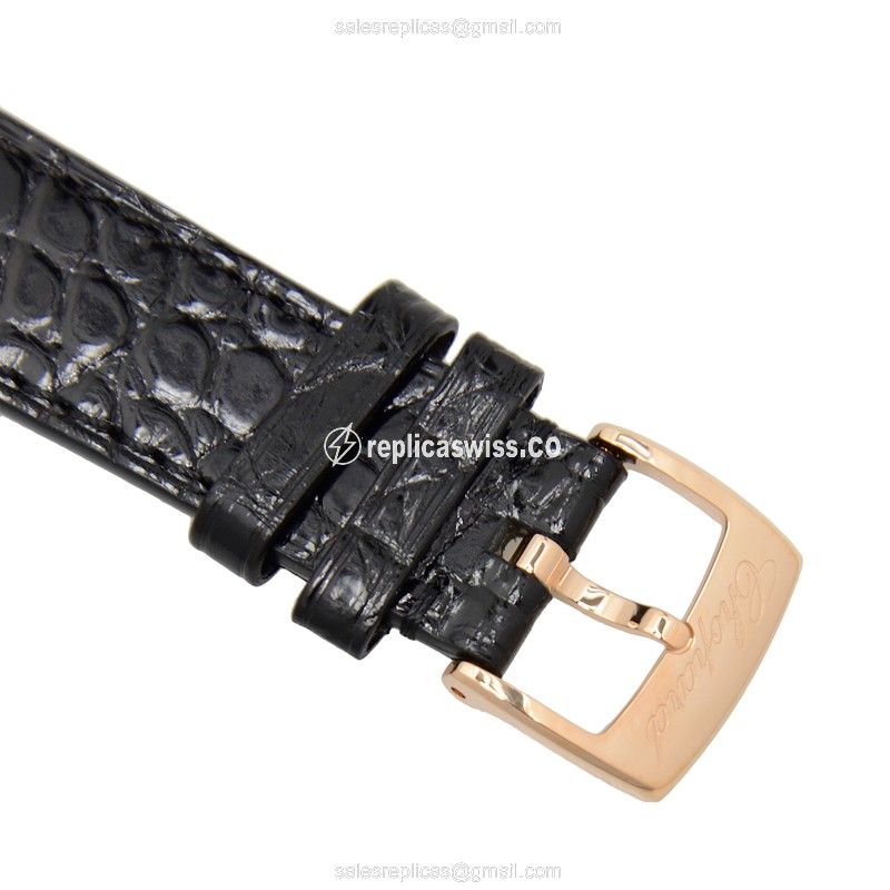 Chopard Happy Sport Replica - Automatic - 18kt Rose Gold - Diamonds - Silver Dial - Black Alligator Strap - View 4