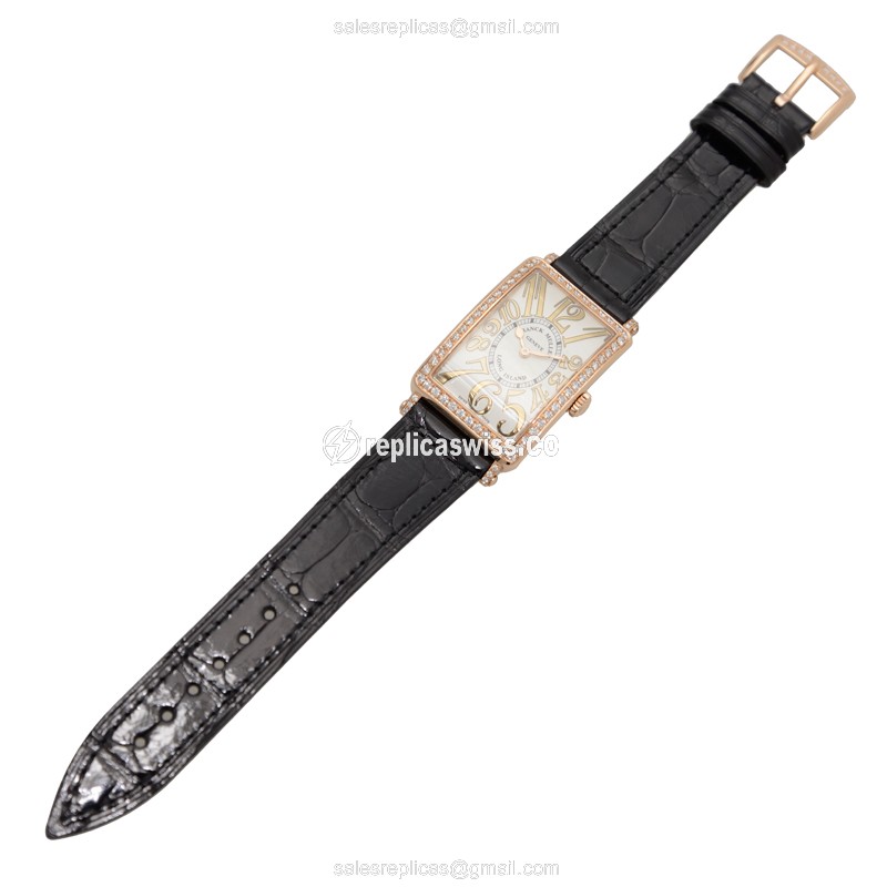 Franck Muller Long Island 952 QZ D 1R REL Quartz - 18kt Rose Gold - Diamond Bezel - White Dial - Alligator Black Buckle - View 2
