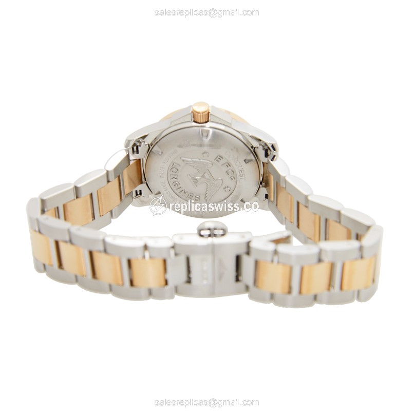 Longines CONQUEST Replica - Automatic - 18kt Rose Gold & Steel - Black Dial, Gold Clasp, Steel Strap - View 4