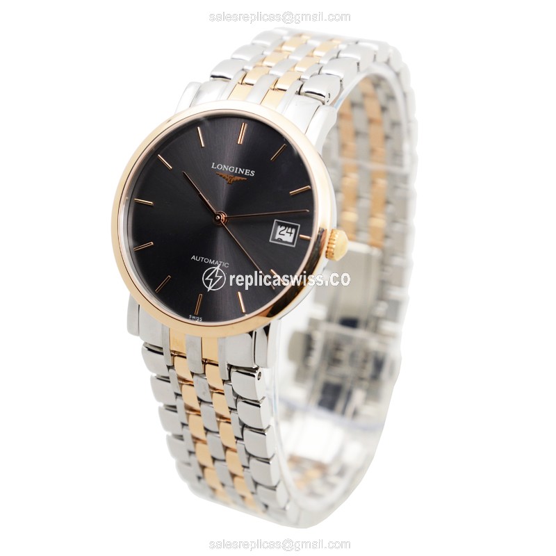 Longines L4.809.5.72.7 Replica - Automatic - 18kt Rose Gold Case - Black Dial, Silver Strap - View 3