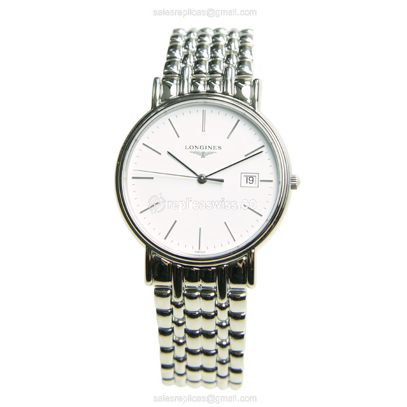 Longines Presence Replica - Quartz - Stainless Steel Case - White Dial, Silver Clasp & Strap - View 2