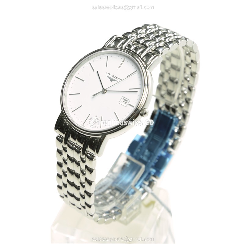 Longines Presence Replica - Quartz - Stainless Steel Case - White Dial, Silver Clasp & Strap - View 3