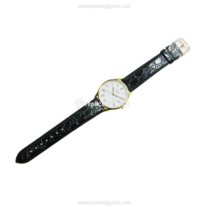 Longines Lyre Quartz 18kt Yellow Gold - White Dial - Alligator Black Clasp - View 2