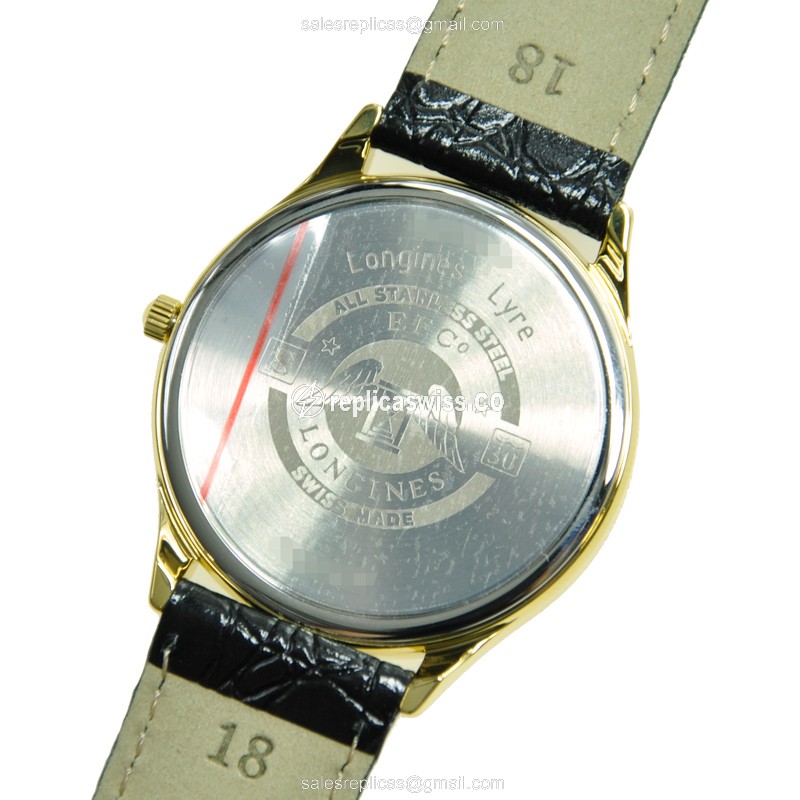 Longines Lyre Quartz 18kt Yellow Gold - White Dial - Alligator Black Clasp - View 3