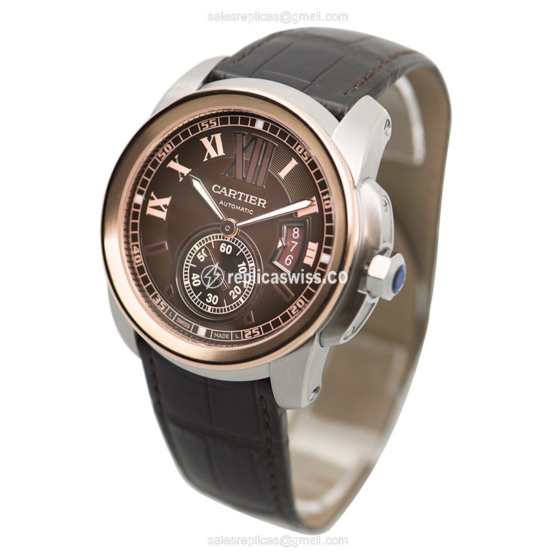 Cartier W7100051 Replica - Automatic - 18kt Rose Gold - Brown Dial - Alligator Brown Strap - View 3